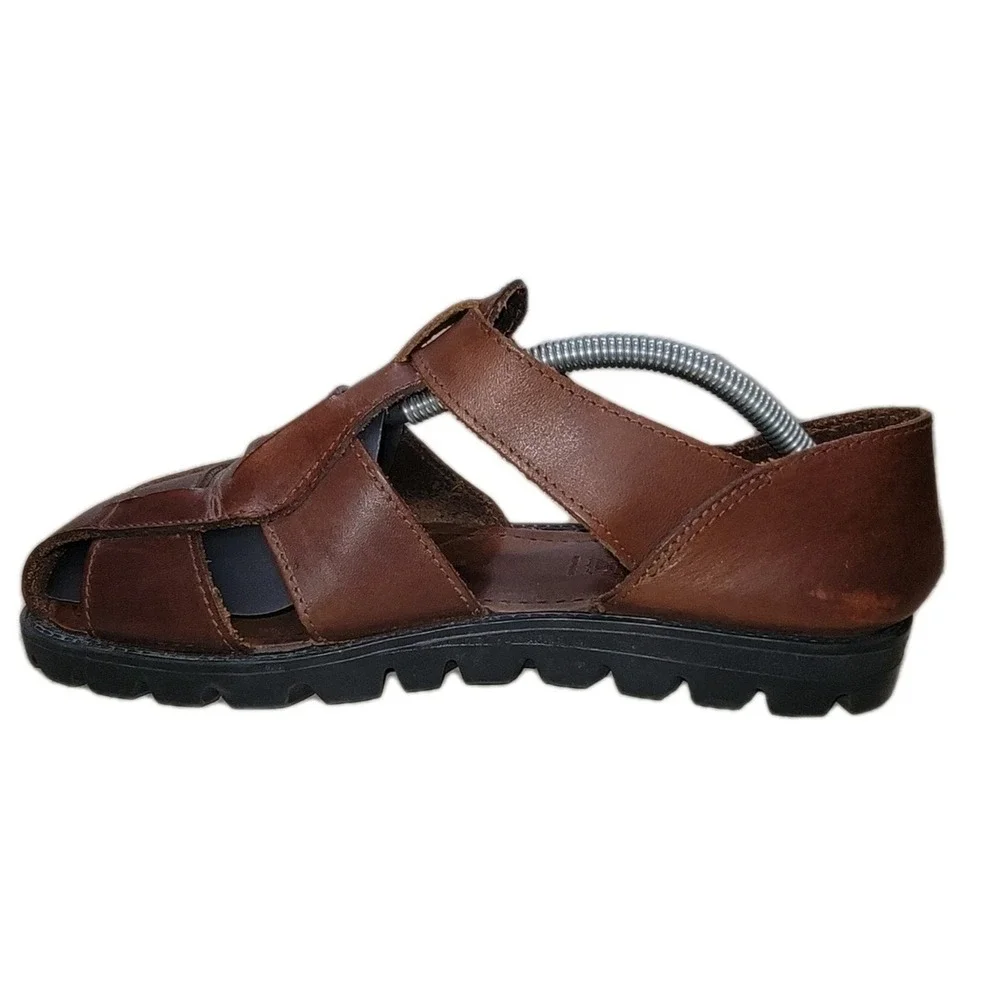 Dockers Mens Leather Fisherman Sandals 9M Brown Made In Italy Vintage Casual